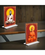 Sri Ramakrishna Paramhansa & Swami Vivekananda Acrylic T-Style Photo Stand - 9x11 Inches, Compact and Stylish Spiritual Display, easily change 2 photos (Pack of 1)