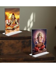 Lord Shiva & Lord Ganesh Acrylic T-Style Photo Stand - 9x11 Inches, Compact and Stylish Spiritual Display, easily change 2 photos (Pack of 1)