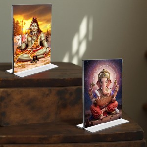 Lord Shiva & Lord Ganesh Acrylic T-Style Photo Stand - 7x9 Inches, Compact and Stylish Spiritual Display, easily change 2 photos (Pack of 1)
