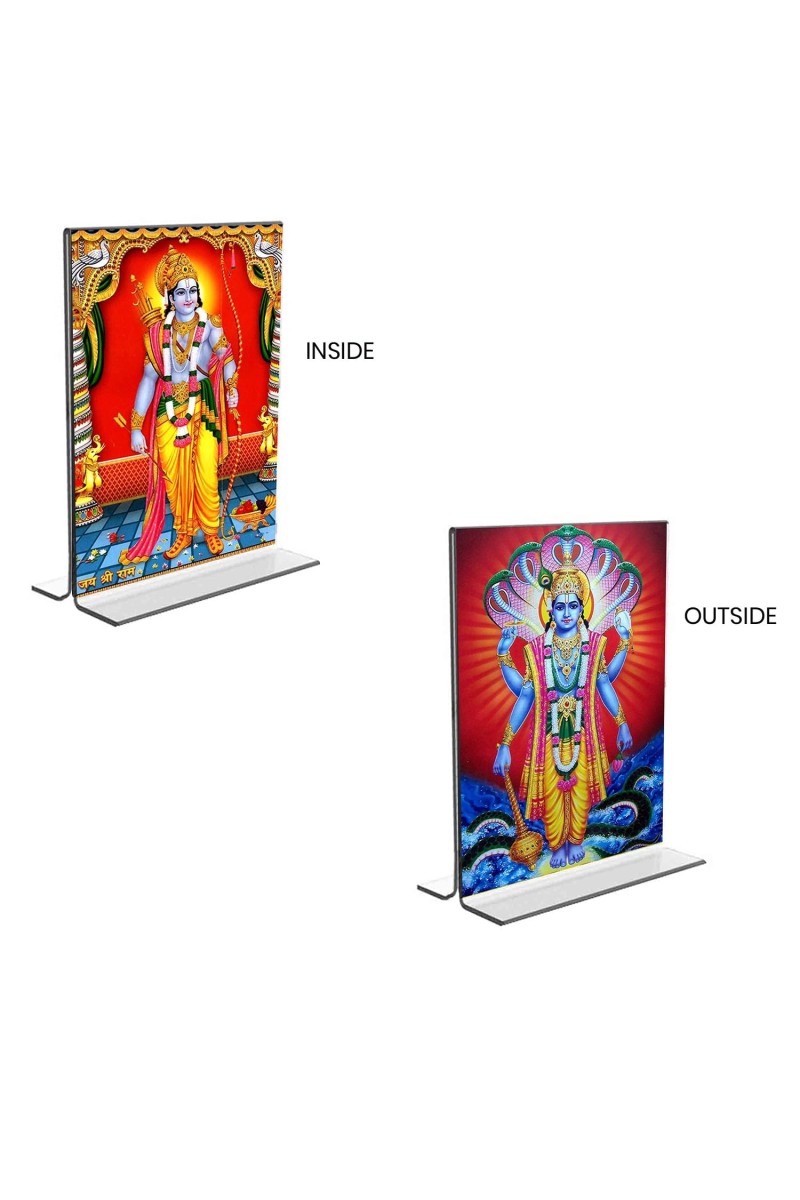 Sri Ram & Lord Vishnu Acrylic T-Style Photo Stand - 9x11 Inches, Compact and Stylish Spiritual Display, easily change 2 photos (Pack of 1)