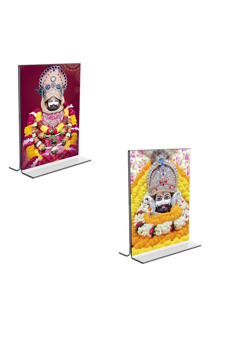 Car Desk/Table Top Lord Khatu shyam Acrylic T-Style Photo Stand - 2.5x3.5 Inches, Compact and Stylish Spiritual Display, easily change 2 photos (Pack of 1)