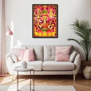 Maa Lakshmi Saraswati & Lord Ganesh Laminated Photo - 11x13 Inches, Divine Blessings for Home & Office and Temple Decoration