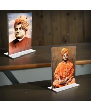 Swami Vivekananda Acrylic T-Style Photo Stand - 5x7 Inches, Compact and Stylish Spiritual Display, easily change 2 photos (Pack of 1)
