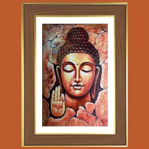 Peaceful Buddha Photo Frame - 10x14 Inches, Brown Wooden Frame for Home, Office & Temple Decoration