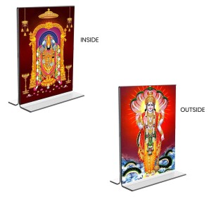 Lord Tirupati Balaji & Lord Vishnu Acrylic T-Style Photo Stand, Compact and Stylish Spiritual Display, easily change 2 photos (Pack of 1)