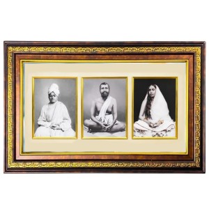 Swami Vivekananda, Ramakrishna Paramhansa & Sarada Maa Photo Frame | 3-in-1 Wooden Wall Frame with Golden Border | Spiritual Wall Decor for Living Room, Office & Gift Purpose Swami Vivekananda, Ramakrishna Paramhansa & Sarada Maa Photo Frame | 3-in-1 Wooden Wall Frame with Golden Border | Spiritual Wall Decor for Living Room, Office & Gift Purpose