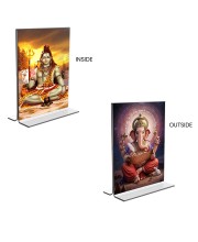 Lord Shiva & Lord Ganesh Acrylic T-Style Photo Stand - 9x11 Inches, Compact and Stylish Spiritual Display, easily change 2 photos (Pack of 1)