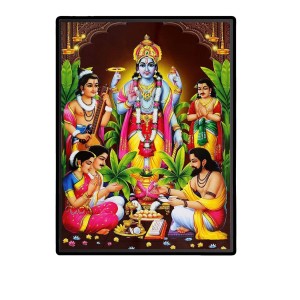 Satyanarayana Laminated Photo - 7x9 Inches, Divine Blessings for Home & Office and Temple Decoration