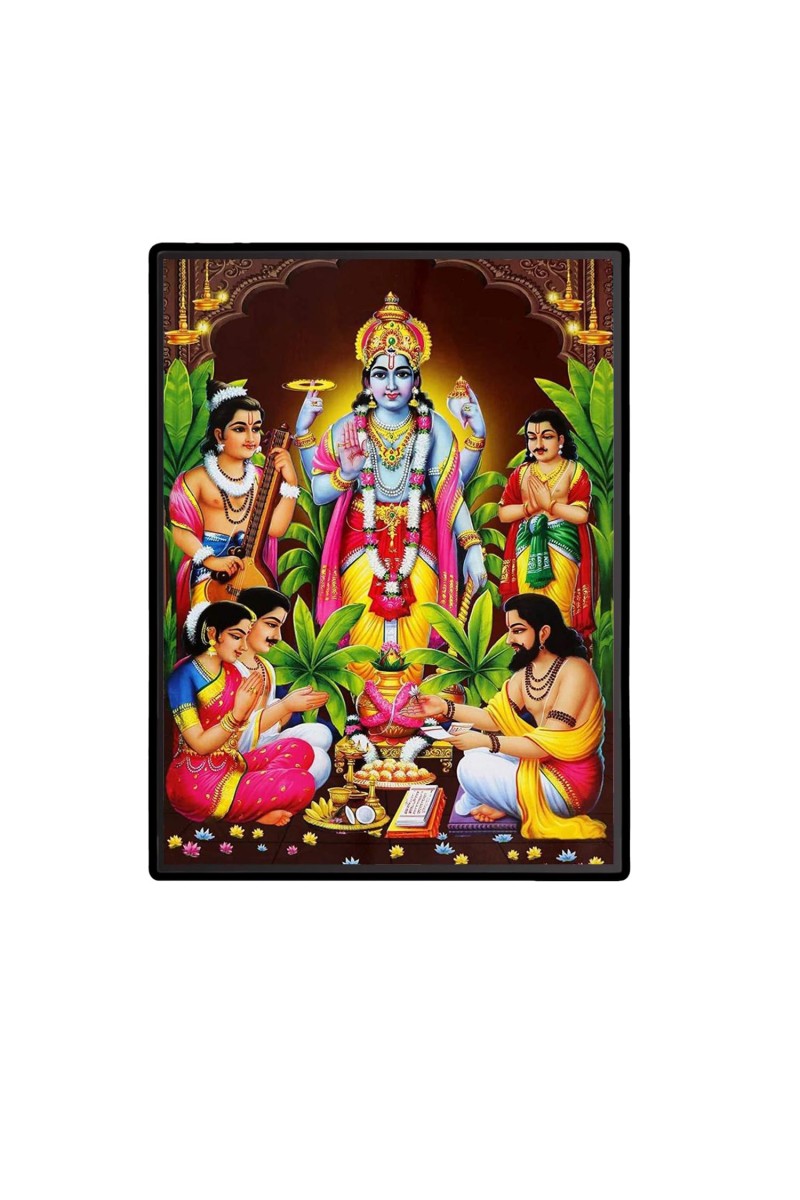 Satyanarayana Laminated Photo - 7x9 Inches, Divine Blessings for Home & Office and Temple Decoration
