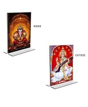 Sri Ganesh & Debi Saraswati Acrylic T-Style Photo Stand - 9x11 Inches, Compact and Stylish Spiritual Display, easily change 2 photos (Pack of 1)