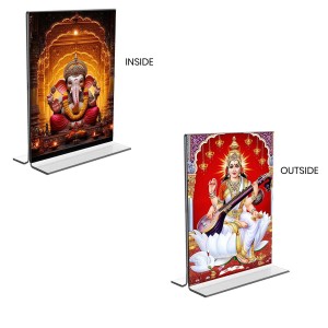 Sri Ganesh & Debi Saraswati Acrylic T-Style Photo Stand - 9x11 Inches, Compact and Stylish Spiritual Display, easily change 2 photos (Pack of 1) Sri Ganesh & Debi Saraswati Acrylic T-Style Photo Stand - 9x11 Inches, Compact and Stylish Spiritual Display, easily change 2 photos (Pack of 1)