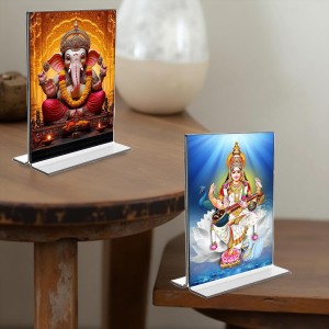 Sri Ganesh & Debi Saraswati Acrylic T-Style Photo Stand, Compact and Stylish Spiritual Display, easily change 2 photos (Pack of 1) Sri Ganesh & Debi Saraswati Acrylic T-Style Photo Stand, Compact and Stylish Spiritual Display, easily change 2 photos (Pack of 1)