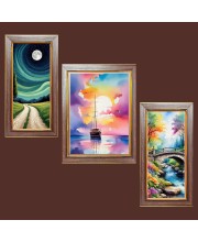 3-Pack Moonlight Over Mountains painting Photo Frames - 2 Pieces 10x17 Inch & 1 Piece 14x17 Inch - Rustic Wall Art for Home & Office Decor - Botanical Wall Hanging for Living Room, Bedroom, or W