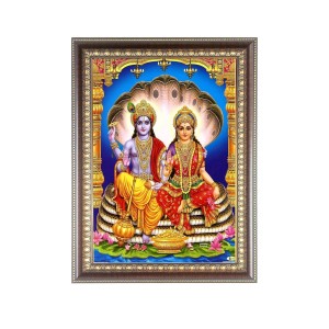 Maa Laxmi Narayan Photo Frame - 14x18 Inches, Brown Wooden Frame for Home, Office & Temple Decoration