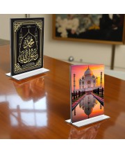 Islamic Allah & Taj Mahal Acrylic T-Style Photo Stand - 7x9 Inches, Compact and Stylish Spiritual Display, easily change 2 photos (Pack of 1)