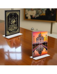 Islamic Allah & Taj Mahal Acrylic T-Style Photo Stand - 7x9 Inches, Compact and Stylish Spiritual Display, easily change 2 photos (Pack of 1)