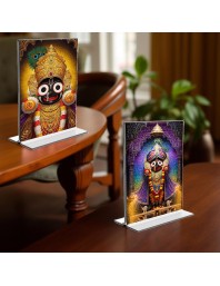 Lord Jagannath Acrylic T-Style Photo Stand - 5x7 Inches, Compact and Stylish Spiritual Display, easily change 2 photos (Pack of 1)