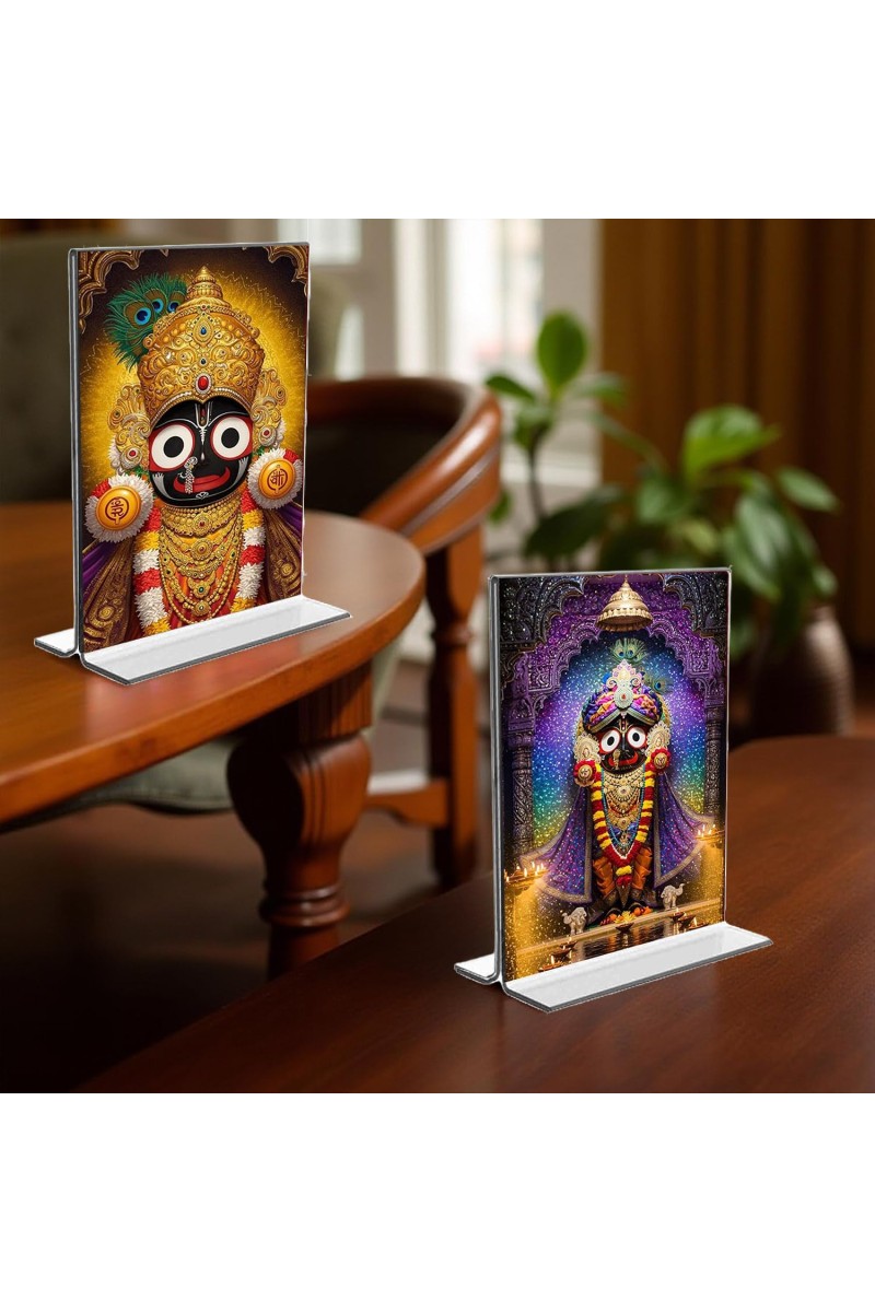 Lord Jagannath Acrylic T-Style Photo Stand - 5x7 Inches, Compact and Stylish Spiritual Display, easily change 2 photos (Pack of 1)