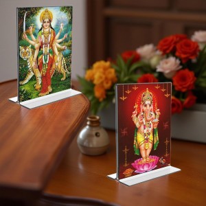 Lord Ganesh & Debi Durga Acrylic T-Style Photo Stand - 5x7 Inches, Compact and Stylish Spiritual Display, easily change 2 photos (Pack of 1) Lord Ganesh & Debi Durga Acrylic T-Style Photo Stand - 5x7 Inches, Compact and Stylish Spiritual Display, easily change 2 photos (Pack of 1)