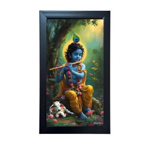 Hitech Sales Lord Krishna Wall-Mount Polystyrene Photo Frame Home Pooja Room, Decoration and Gifting, 9.6 x 15.6 inches Black Frame (Pack of 1, Printed Photo) Hitech Sales Lord Krishna Wall-Mount Polystyrene Photo Frame Home Pooja Room, Decoration and Gifting, 9.6 x 15.6 inches Black Frame (Pack of 1, Printed Photo)