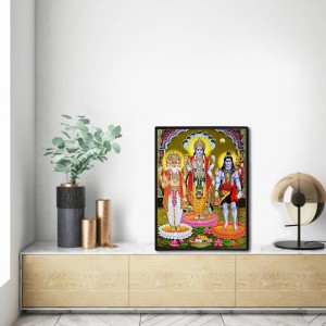 Brahma Vishnu & Shiva Laminated Photo - 5x7 Inches, Divine Blessings for Home & Office and Temple Decoration