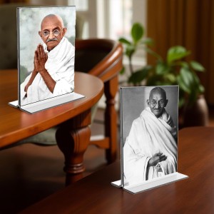Car Desk/Table Top Mahatma Gandhi Acrylic T-Style Photo Stand - 2.5x3.5 Inches, Compact and Stylish Spiritual Display, easily change 2 photos (Pack of 1) Car Desk/Table Top Mahatma Gandhi Acrylic T-Style Photo Stand - 2.5x3.5 Inches, Compact and Stylish Spiritual Display, easily change 2 photos (Pack of 1)