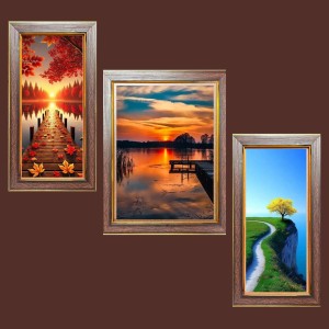 3-Pack The Geometry of Water and Wood Photo Frames - 2 Pieces 6x13 Inch & 1 Piece 10x13 Inch - Rustic Wall Art for Home & Office Decor - Botanical Wall Hanging for Living Room, Bedroom, or Works