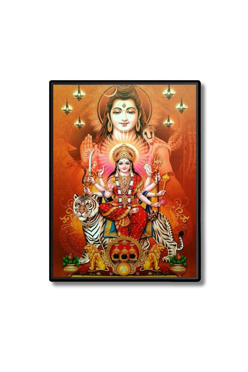 Durga with Shiva Laminated Photo - 9x11 Inches, Divine Blessings for Home & Office and Temple Decoration
