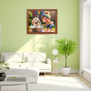 AI Funny Girl with Dog Art Picture for Kids - 14x18 inches, Brown Color - Perfect Wall Decor for Children's Room AI Funny Girl with Dog Art Picture for Kids - 14x18 inches, Brown Color - Perfect Wall Decor for Children's Room