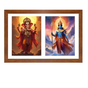 Lord ganesha and indra Photo Frame - 11x15Inches - Spiritual Artwork for Home Wall Decoration, Puja Room and Office Decoration and Gifting