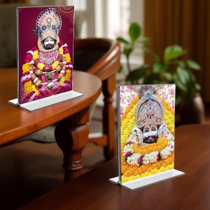 Lord Khatu shyam Acrylic T-Style Photo Stand, Compact and Stylish Spiritual Display, easily change 2 photos (Pack of 1) Lord Khatu shyam Acrylic T-Style Photo Stand, Compact and Stylish Spiritual Display, easily change 2 photos (Pack of 1)