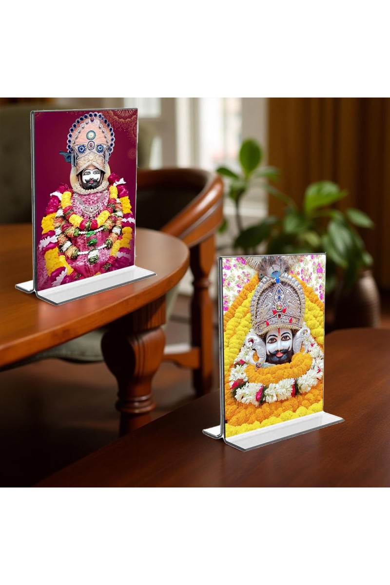 Lord Khatu shyam Acrylic T-Style Photo Stand - 5x7 Inches, Compact and Stylish Spiritual Display, easily change 2 photos (Pack of 1)