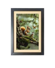 The squirrel and the bird and the butterfly Black Photo Frame Funny Animal and Bird Cartoon Art