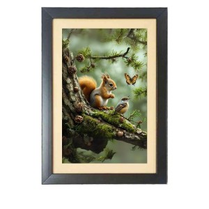 The squirrel and the bird and the butterfly Black Photo Frame Funny Animal and Bird Cartoon Art The squirrel and the bird and the butterfly Black Photo Frame Funny Animal and Bird Cartoon Art