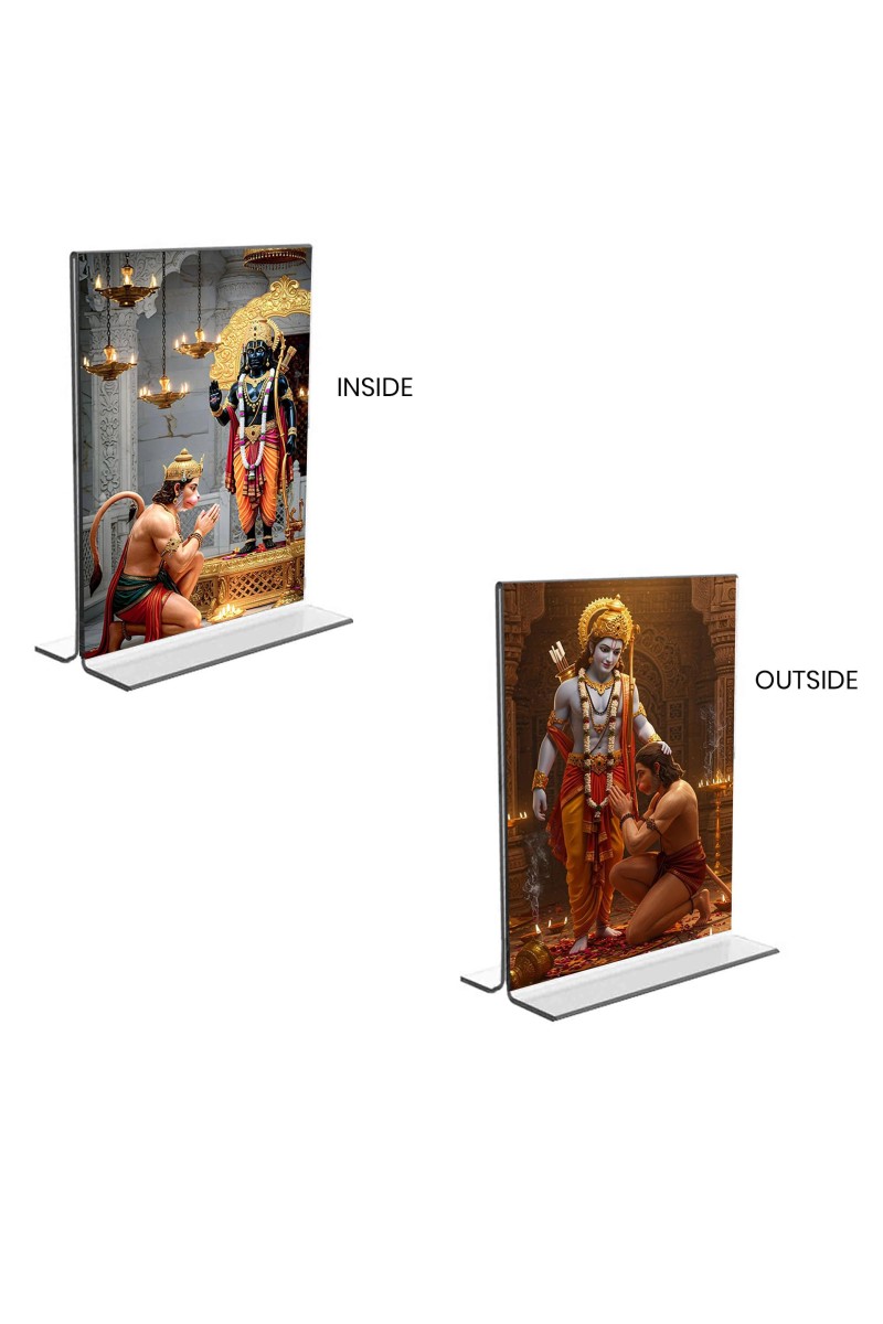 Sri Hanuman & Sri Ram Acrylic T-Style Photo Stand - 7x9 Inches, Compact and Stylish Spiritual Display, easily change 2 photos (Pack of 1)
