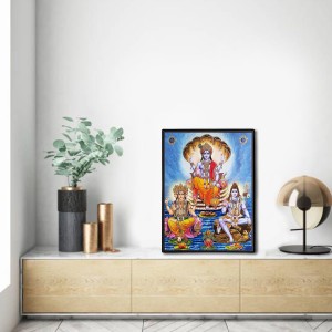 Brahma Vishnu & Shiva Laminated Photo - 13x15 Inches, Divine Blessings for Home & Office and Temple Decoration