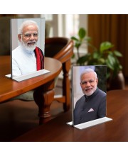 Sri Narendra Modi Acrylic T-Style Photo Stand - 9x11 Inches, Compact and Stylish Spiritual Display, easily change 2 photos (Pack of 1)