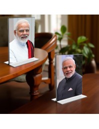 Sri Narendra Modi Acrylic T-Style Photo Stand - 5x7 Inches, Compact and Stylish Spiritual Display, easily change 2 photos (Pack of 1)