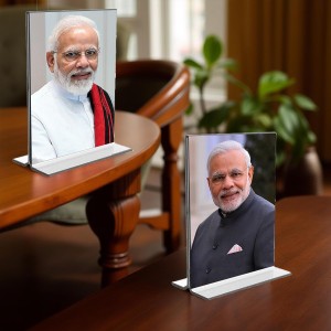 Sri Narendra Modi Acrylic T-Style Photo Stand - 5x7 Inches, Compact and Stylish Spiritual Display, easily change 2 photos (Pack of 1)