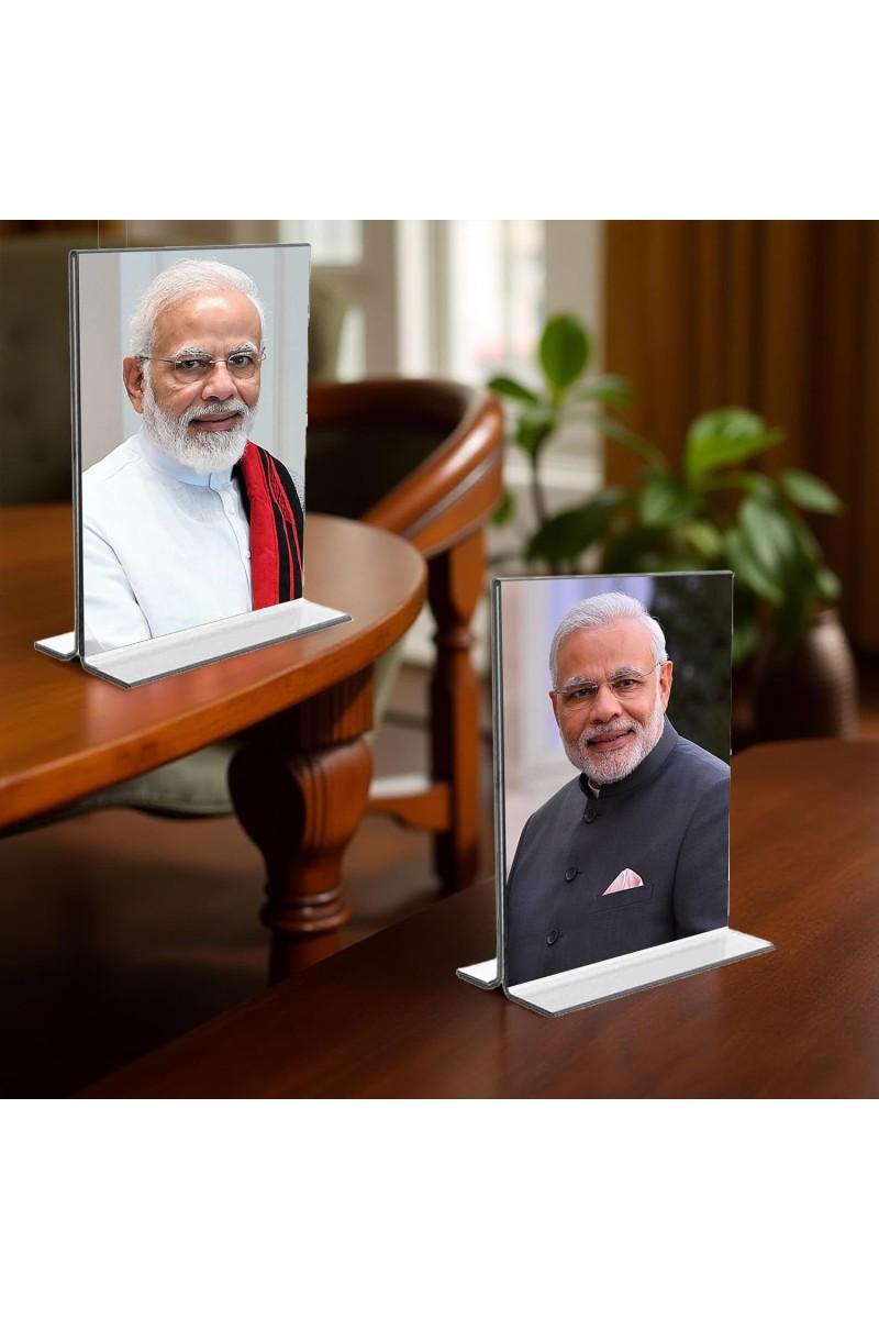 Sri Narendra Modi Acrylic T-Style Photo Stand - 5x7 Inches, Compact and Stylish Spiritual Display, easily change 2 photos (Pack of 1)