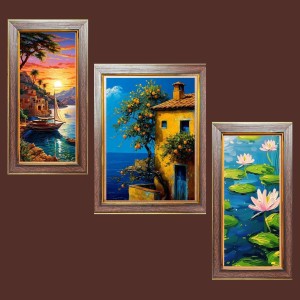 3-Pack Sunsetâ€™s Golden Embrace painting Photo Frames - 2 Pieces 6x13 Inch & 1 Piece 10x13 Inch - Rustic Wall Art for Home & Office Decor - Botanical Wall Hanging for Living Room, Bedroom, or W