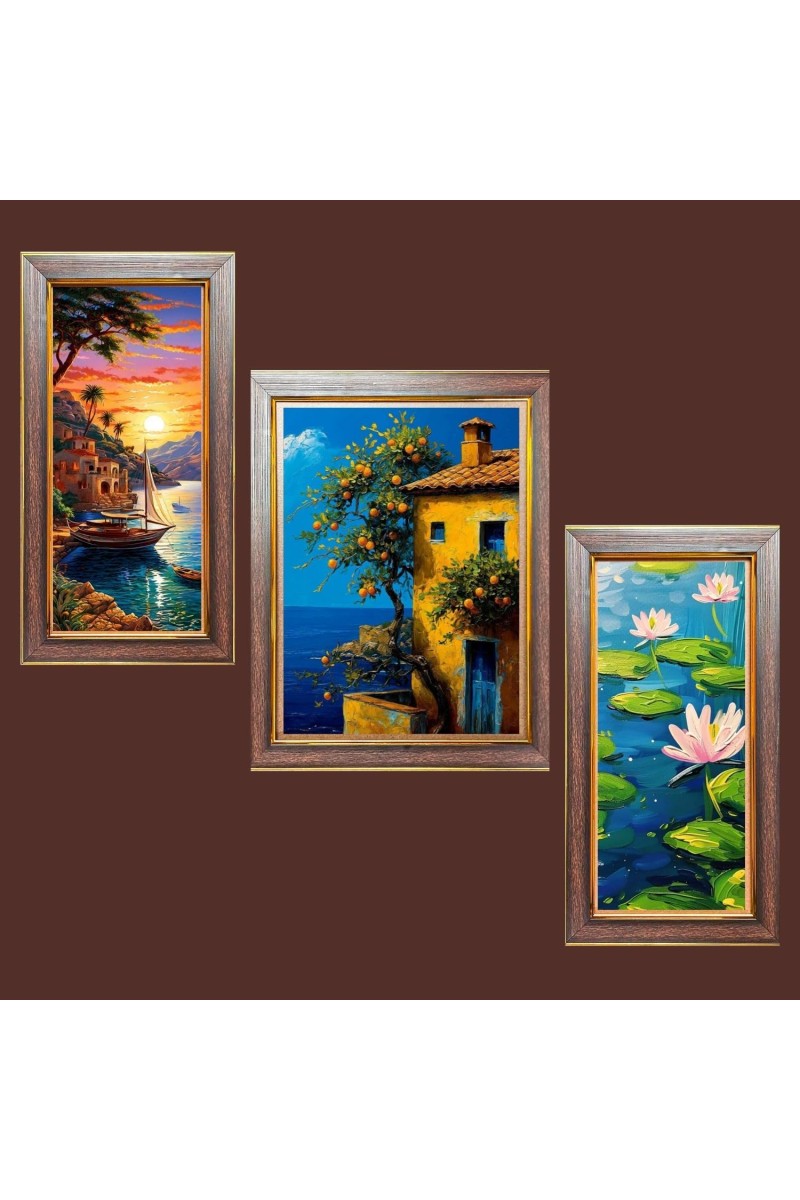 3-Pack Sunsetâ€™s Golden Embrace painting Photo Frames - 2 Pieces 6x13 Inch & 1 Piece 10x13 Inch - Rustic Wall Art for Home & Office Decor - Botanical Wall Hanging for Living Room, Bedroom, or W