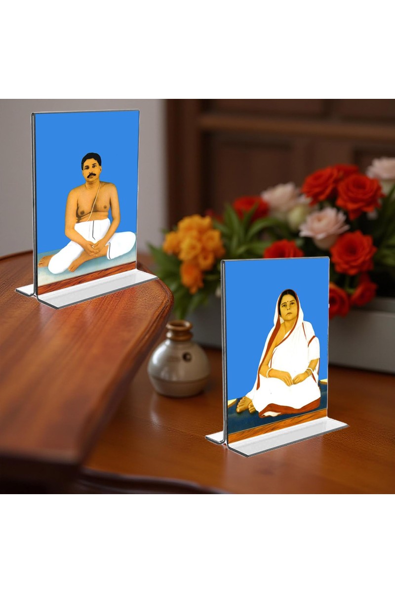 Anukul Chandra Thakur & Jagajanani Sree Sree Barama Acrylic T-Style Photo Stand - 11x13 Inches, Compact and Stylish Spiritual Display, easily change 2 photos (Pack of 1)