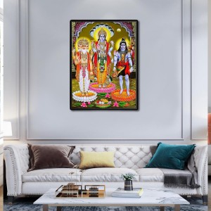 Brahma Vishnu Shiva Laminated Photo - 5x7 Inches, Divine Blessings for Home & Office and Temple Decoration