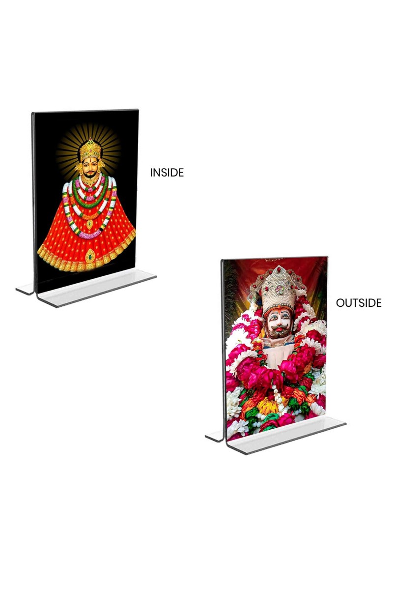 Lord Khatu shyam Acrylic T-Style Photo Stand, Compact and Stylish Spiritual Display, easily change 2 photos (Pack of 1)