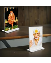 Sai Baba Acrylic T-Style Photo Stand - 11x13 Inches, Compact and Stylish Spiritual Display, easily change 2 photos (Pack of 1)