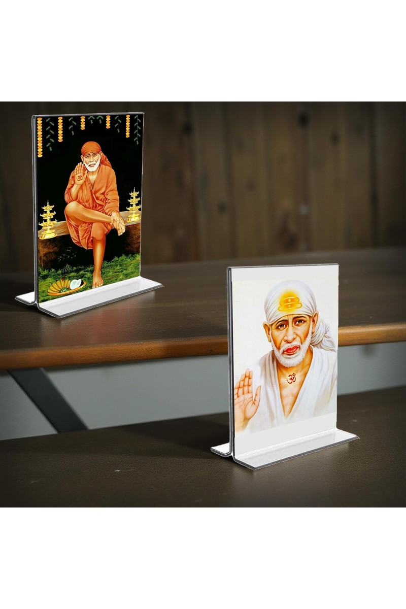 Sai Baba Acrylic T-Style Photo Stand, Compact and Stylish Spiritual Display, easily change 2 photos (Pack of 1)