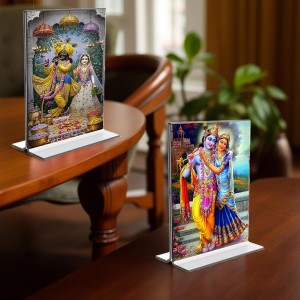 Sri Radha Sri Krishna Acrylic T-Style Photo Stand, Compact and Stylish Spiritual Display, easily change 2 photos (Pack of 1) Sri Radha Sri Krishna Acrylic T-Style Photo Stand, Compact and Stylish Spiritual Display, easily change 2 photos (Pack of 1)