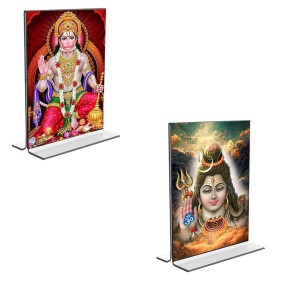 Car Desk/Table Top Lord Shiva & Sri Hanuman Acrylic T-Style Photo Stand - 2.5x3.5 Inches, Compact and Stylish Spiritual Display, easily change 2 photos (Pack of 1) Car Desk/Table Top Lord Shiva & Sri Hanuman Acrylic T-Style Photo Stand - 2.5x3.5 Inches, Compact and Stylish Spiritual Display, easily change 2 photos (Pack of 1)