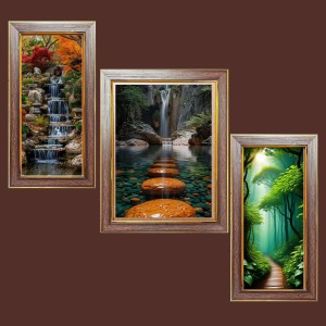 3-Pack Beautiful water fall Photo Frames - 2 Pieces 6x13 Inch & 1 Piece 10x13 Inch - Rustic Wall Art for Home & Office Decor - Botanical Wall Hanging for Living Room, Bedroom, or Workspace